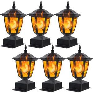 Dynaming Solar Flame Post Lights - Flickering LED Lanterns, Waterproof, 6 Pack‎